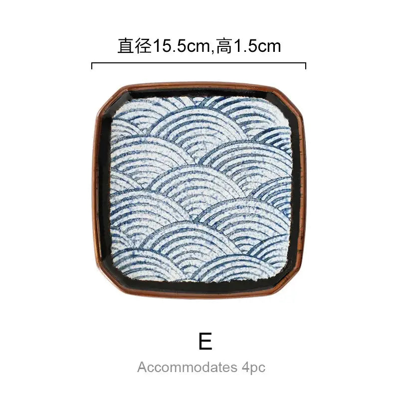A square ceramic dish with rounded corners featuring a blue and white wave pattern from decorbites blue ceramics kitchen seasoning set