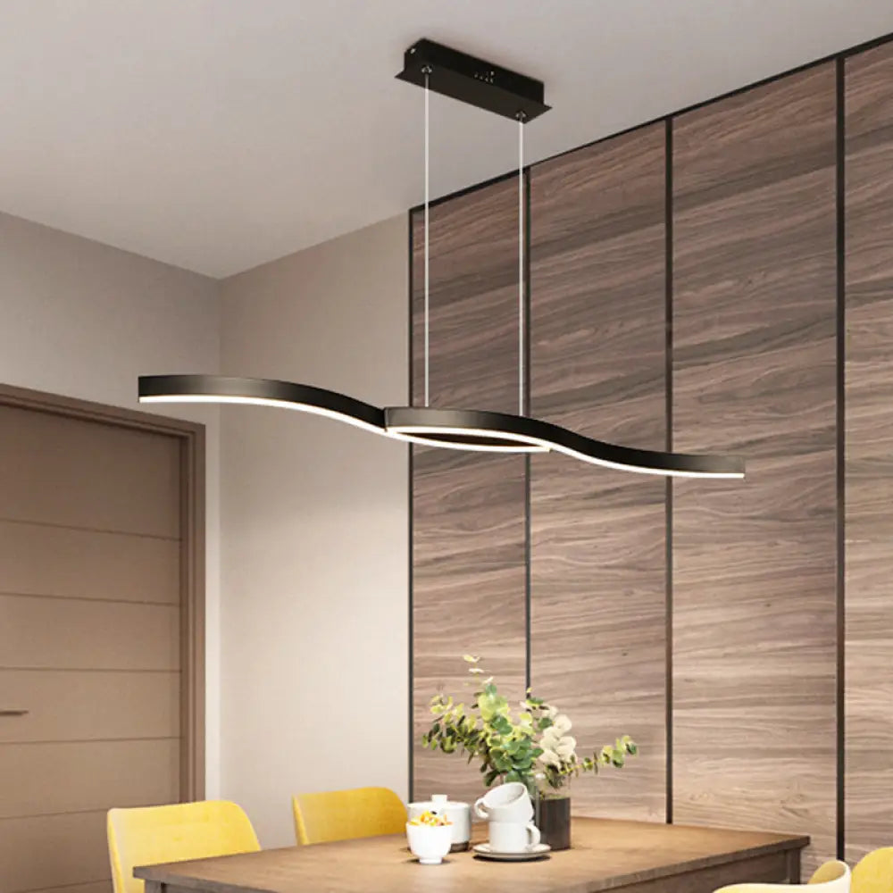 DecorBites™ Waves Island Lamp: Contemporary Aluminum LED Pendant Lighting - 39"/47" L - Black Fixture for Dining Room
