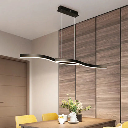 DecorBites™ Waves Island Lamp: Contemporary Aluminum LED Pendant Lighting - 39"/47" L - Black Fixture for Dining Room