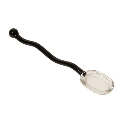 A sleek black glass spoon coffee stirring rod with a clear faceted bowl and curved handle for spoon coffee stirring