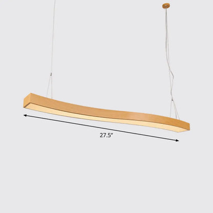 Wavy LED Pendant Chandelier - Minimalist Metal and Wood Suspension Light for Office