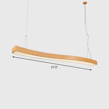 Wavy LED Pendant Chandelier - Minimalist Metal and Wood Suspension Light for Office