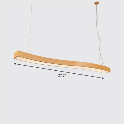 Wavy LED Pendant Chandelier - Minimalist Metal and Wood Suspension Light for Office