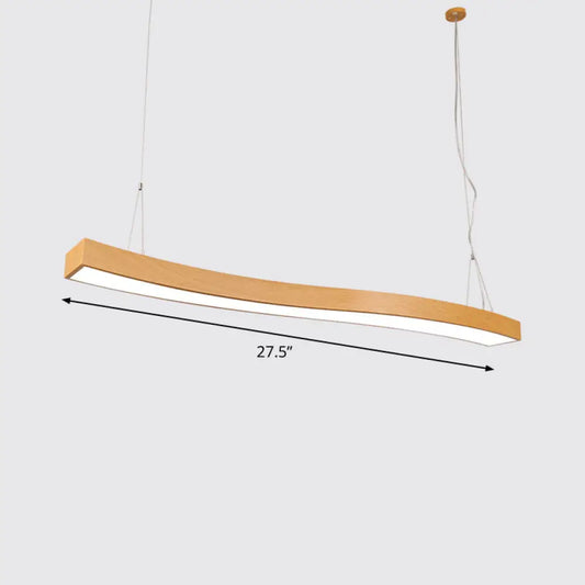 Wavy LED Pendant Chandelier - Minimalist Metal and Wood Suspension Light for Office
