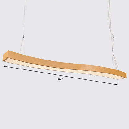 Wavy LED Pendant Chandelier - Minimalist Metal and Wood Suspension Light for Office