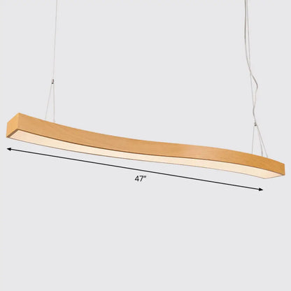 Wavy LED Pendant Chandelier - Minimalist Metal and Wood Suspension Light for Office