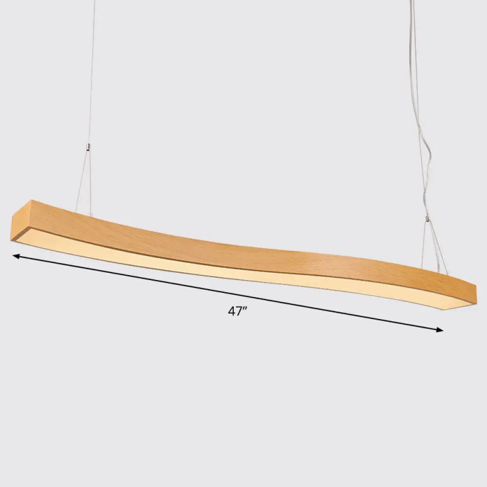 Wavy LED Pendant Chandelier - Minimalist Metal and Wood Suspension Light for Office
