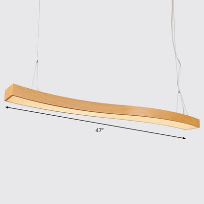 Wavy LED Pendant Chandelier - Minimalist Metal and Wood Suspension Light for Office