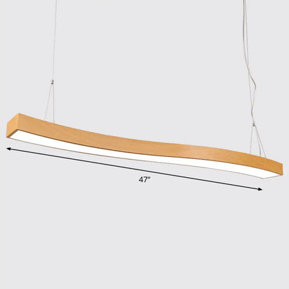 Wavy LED Pendant Chandelier - Minimalist Metal and Wood Suspension Light for Office