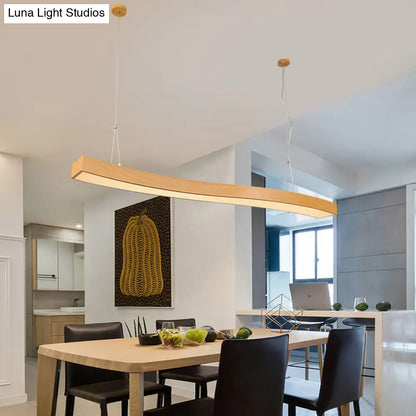 Wavy LED Pendant Chandelier - Minimalist Metal and Wood Suspension Light for Office