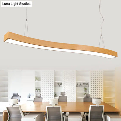 Wavy LED Pendant Chandelier - Minimalist Metal and Wood Suspension Light for Office
