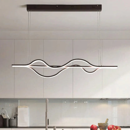 DecorBites™ Wavy Linear Island Light Acrylic LED Pendant in Brown with Adjustable Color: Warm, White, Natural