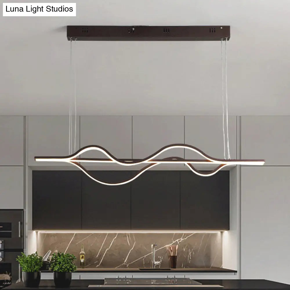 DecorBites™ Wavy Linear Island Light Acrylic LED Pendant in Brown with Adjustable Color: Warm, White, Natural