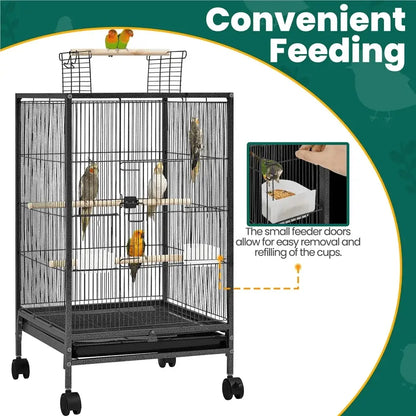 Decorbites 31 inch black metal bird cage with wheels and perches for small-sized birds like parrots