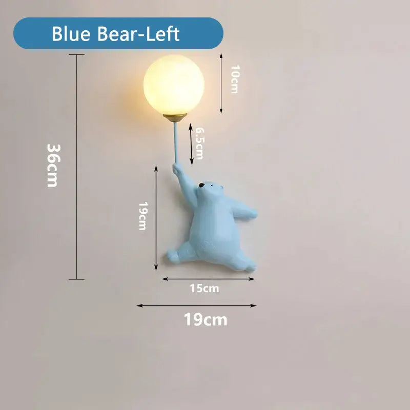 Light blue polar bear wall lamp with warm round bulb for bedroom decorbites blue bear bear 3d moon lighting