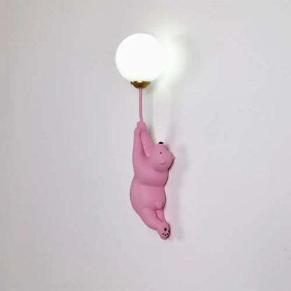 Pink bear 3d moon wall lamp with spherical white light fixture for whimsical bedroom decorbites blue bear lighting