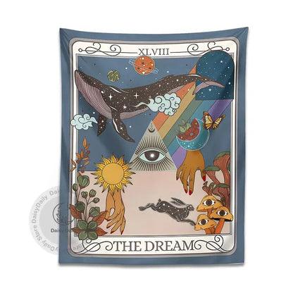 Blue decorbites dream tarot tapestry with mystical celestial design for bedroom wall art and whimsical decorbites dream use