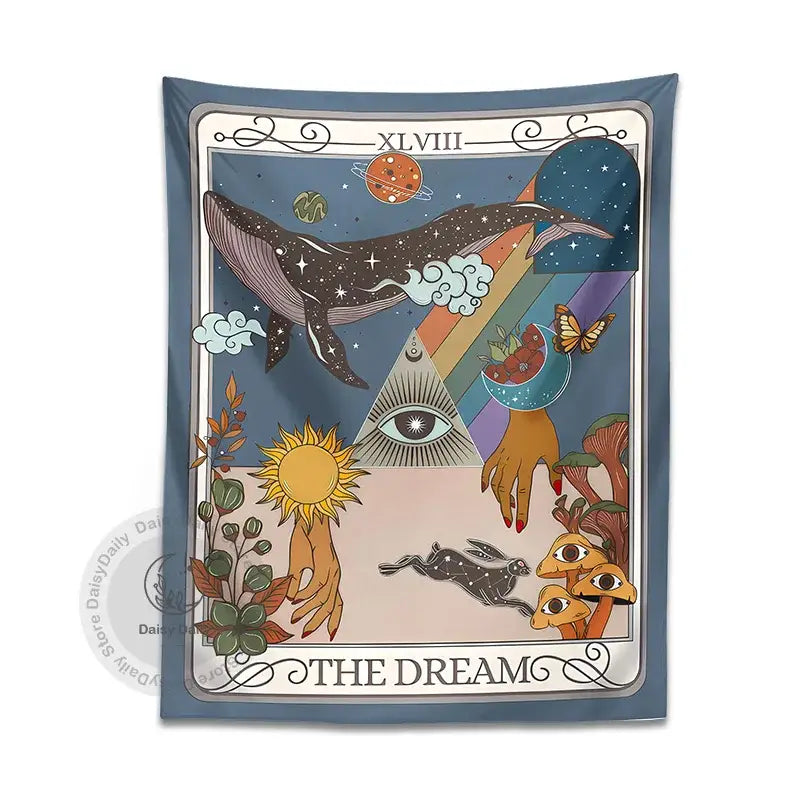 Blue decorbites dream tarot tapestry with mystical celestial design for bedroom wall art and whimsical decorbites dream use