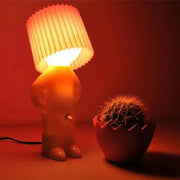 Whimsical orange decorbites creative night light shaped like a standing figure with pleated illuminated shade for bedroom decor