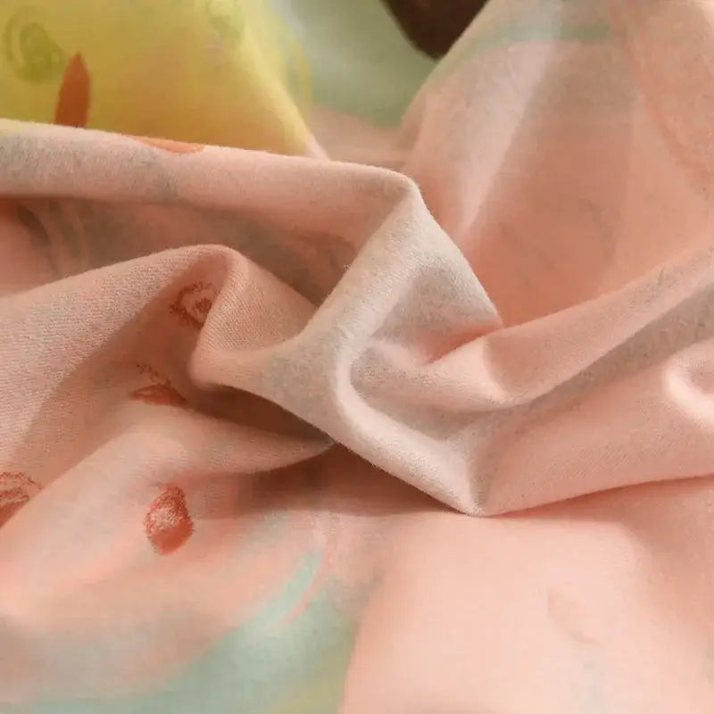 Soft pink whimsical pastel mint cotton thickened bedding set with subtle orange and green pattern for bedroom decor