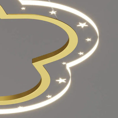 Gold-colored flower led chandelier with sleek curves and star-shaped lights in decorbites cloud flower bedroom light