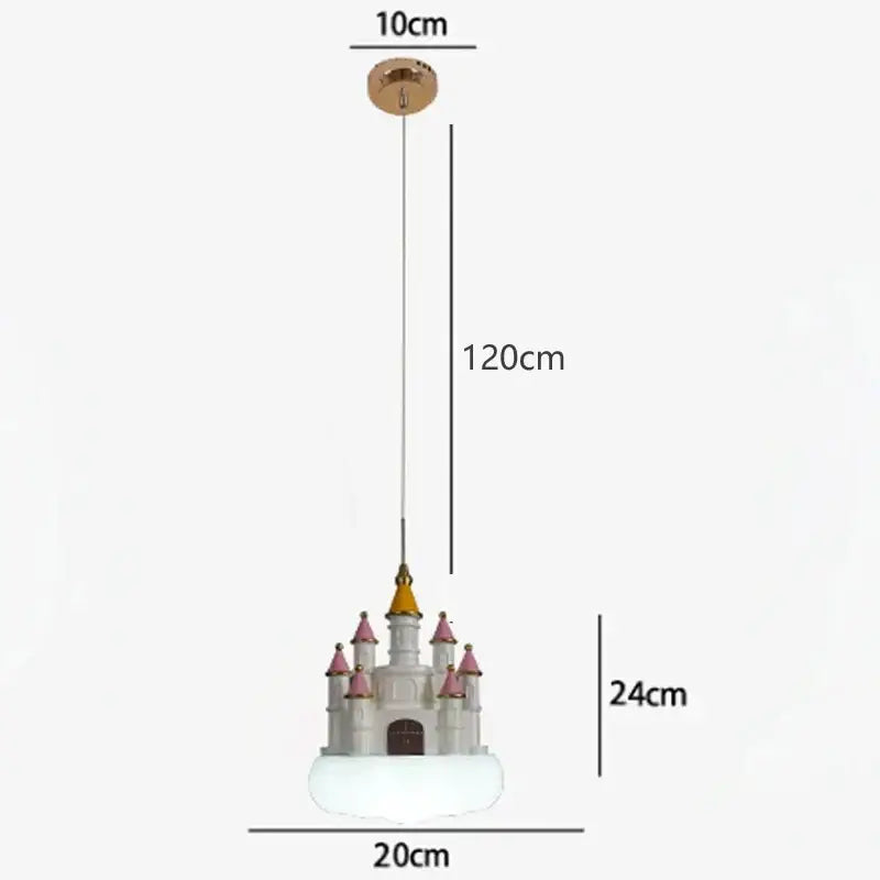 Whimsical pink and white castle kids chandelier led pendant light with golden spire by decorbites castle kids decor