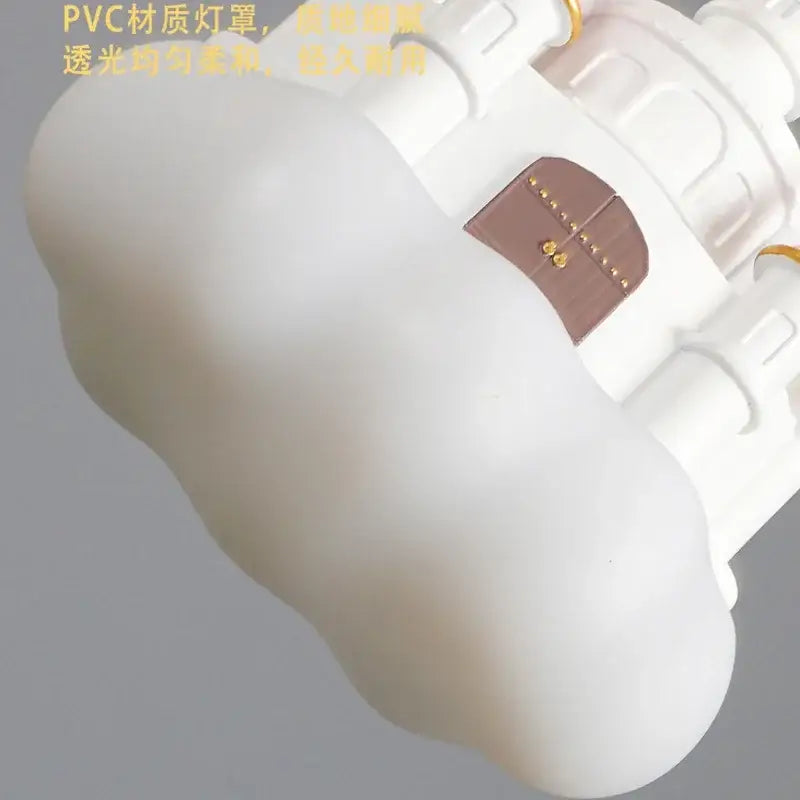 White cloud-shaped translucent pvc lampshade with brown leather and gold hardware for decorbites castle kids chandelier