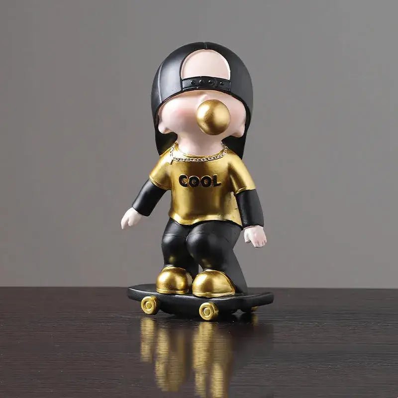 Black and gold whimsical resin boys sports statues figurine on skateboard from decorbites boys sports bedroom decor