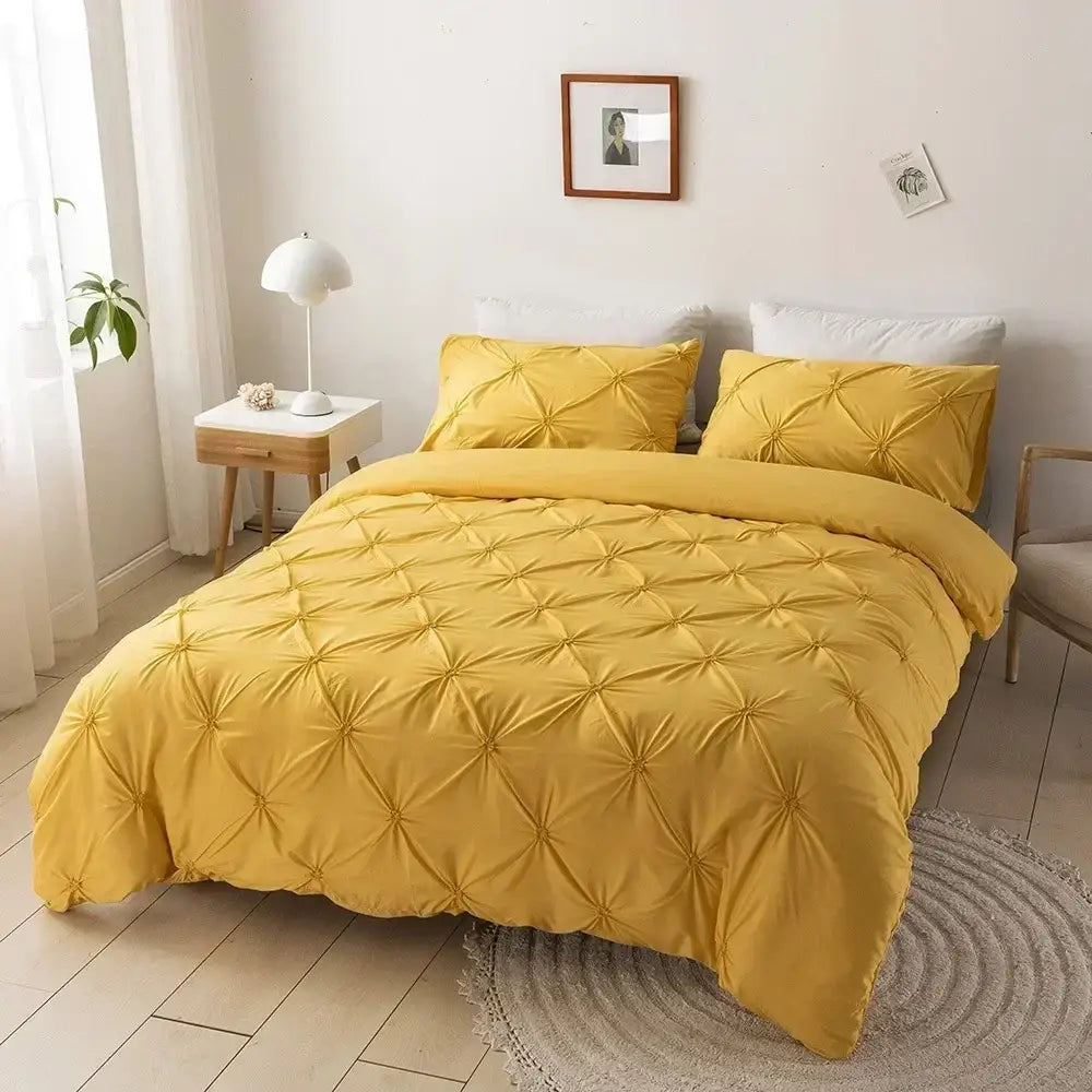 Yellow quilted duvet cover set with diamond-stitched pattern and soft plush fabric for bedroom bedding cover set