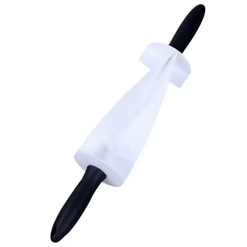 White silicone rolling pin with black handles for decorbites croissant bread wheel cutter and kitchen pastry tool use