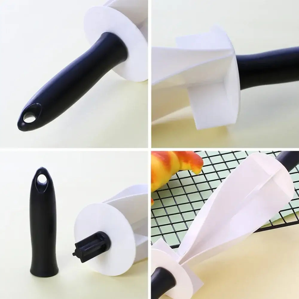 White silicone pastry roller with black handle and detachable cap for decorbites croissant bread wheel cutter use
