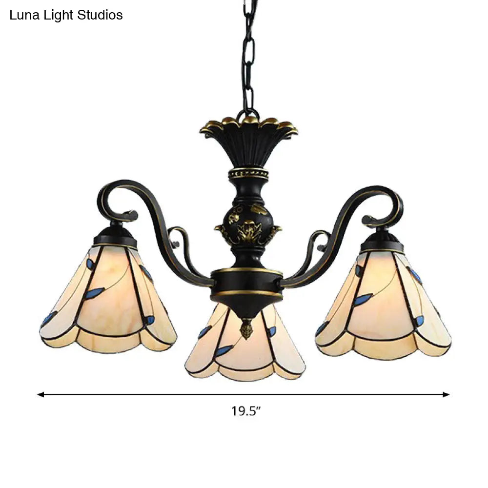 White and Blue Glass Conical Chandelier Lamp with Multiple Lights for Mediterranean Living Rooms