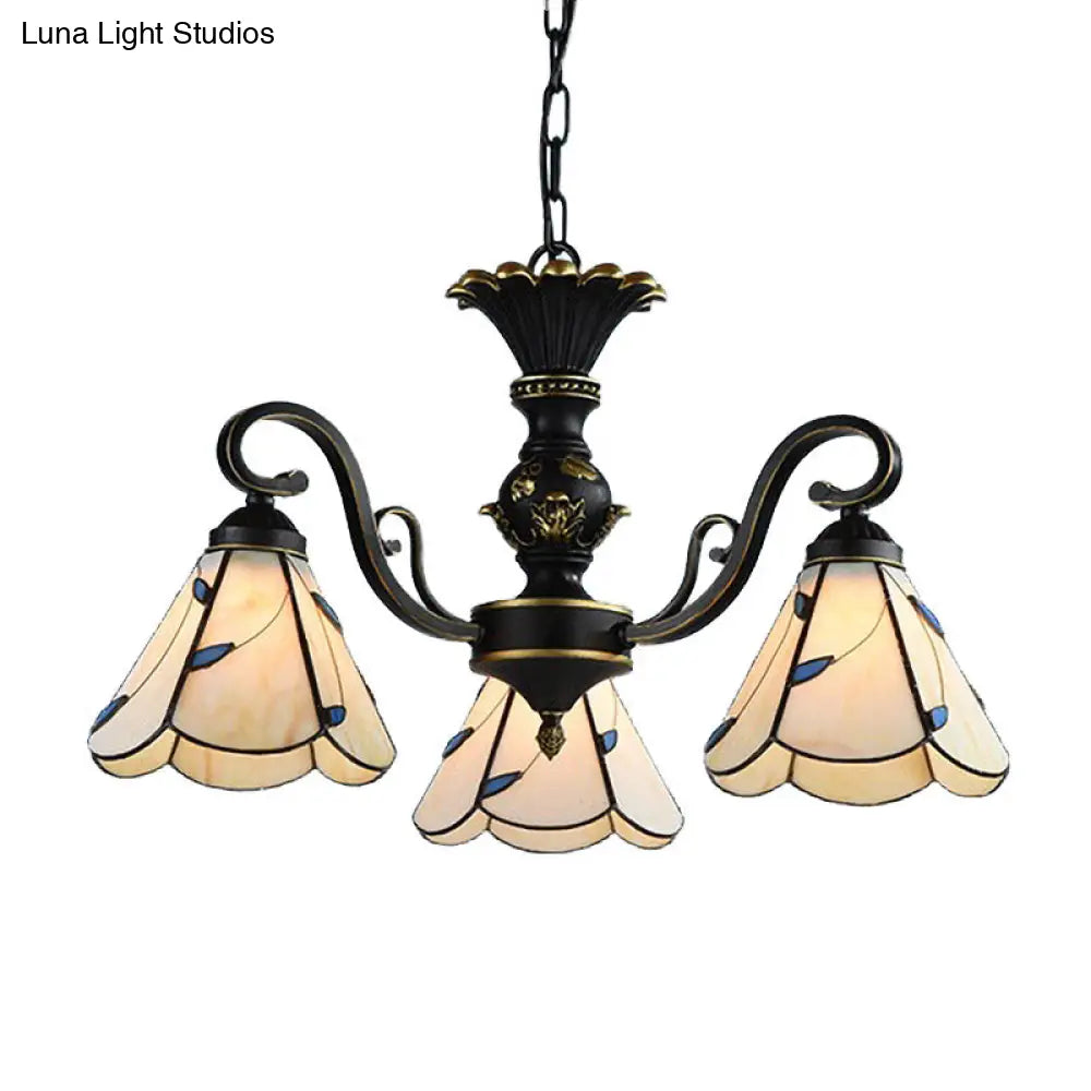 White and Blue Glass Conical Chandelier Lamp with Multiple Lights for Mediterranean Living Rooms