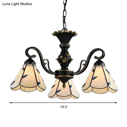 White and Blue Glass Conical Chandelier Lamp with Multiple Lights for Mediterranean Living Rooms