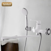White and chrome xoxo brand bathtub shower faucet with detachable handheld showerhead for bathroom use
