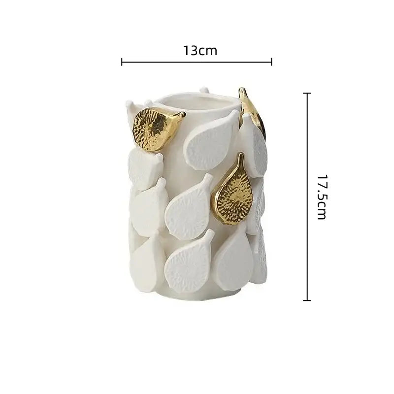 White and gold carambola ceramic vase with textured leaf appliqués and metallic accents for living room decorbites lemon carambola