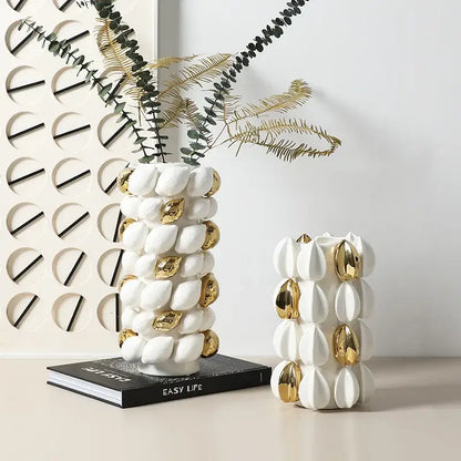 White and gold carambola ceramic vase with textured segmented design for living room decorbites lemon carambola decor