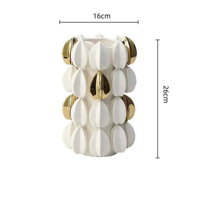 White and gold carambola ceramic vase with layered shell pattern for elegant living room decorbites lemon carambola decor