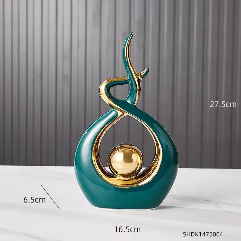 Teal and gold ceramic abstract figurine with glossy finish from decorbites abstract figurine set for living room decor