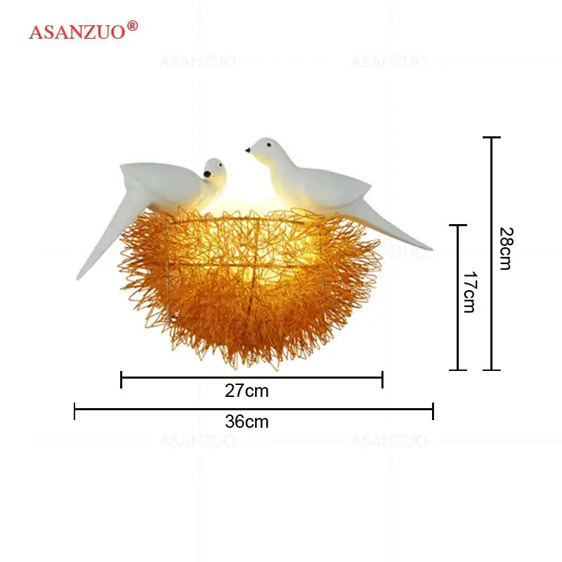 Asanzuo white and gold ceramic nest wall lamp with two white dove figurines for children room decoration