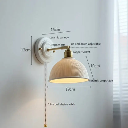 White and gold ceramic led wall light with cream ceramic lampshade and brass copper arm for bedroom decorbites ceramic led wall