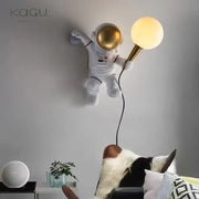 White and gold decorbites astronaut moon wall lamp with gold helmet and golden light fixture for bedroom lighting