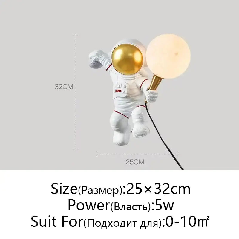 White and gold decorbites astronaut moon lamp with gold helmet holding warm light for bedroom moon planet table decor