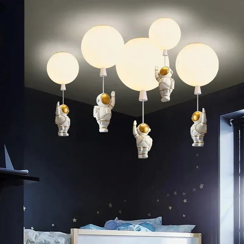 White and gold decorbites astronaut space ball ceiling lamp with spherical globe bulbs for kids room lighting
