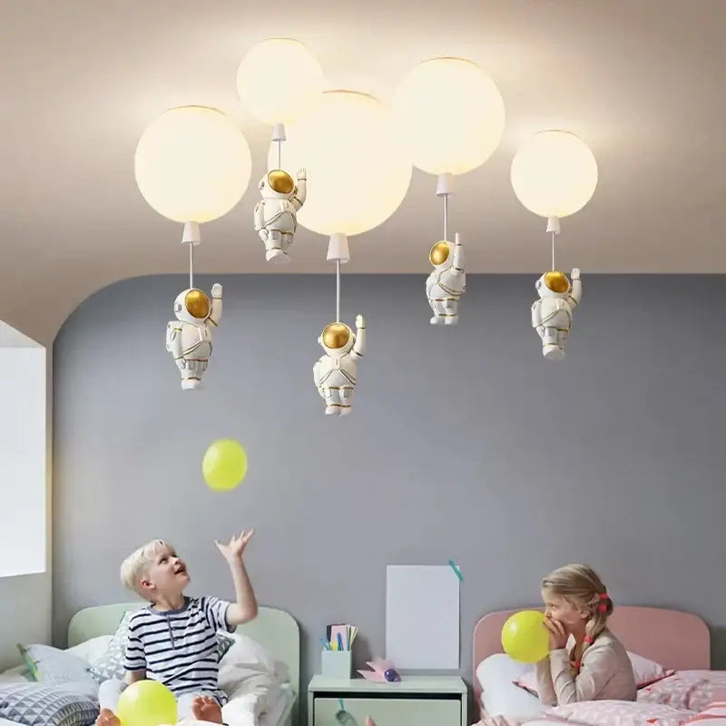White and gold decorbites astronaut space ball ceiling lamp with golden helmets and spherical bulbs for kids room
