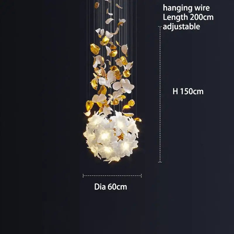 Elegant white and gold decorbites crystal flower chandelier with cascading petals and 60cm diameter for living room light