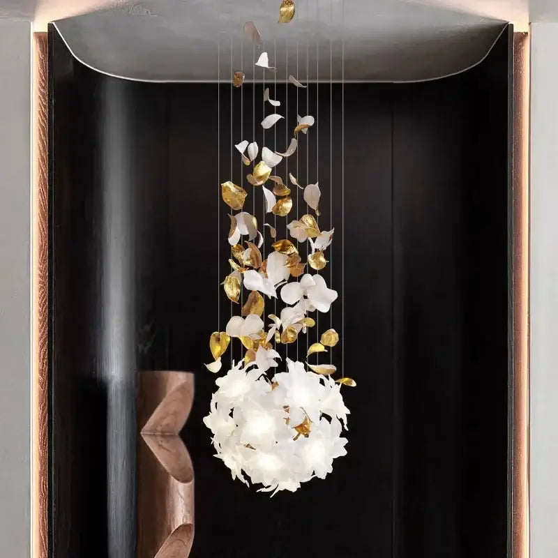 Elegant white and gold decorbites crystal flower chandelier with delicate suspended petals for living room lighting