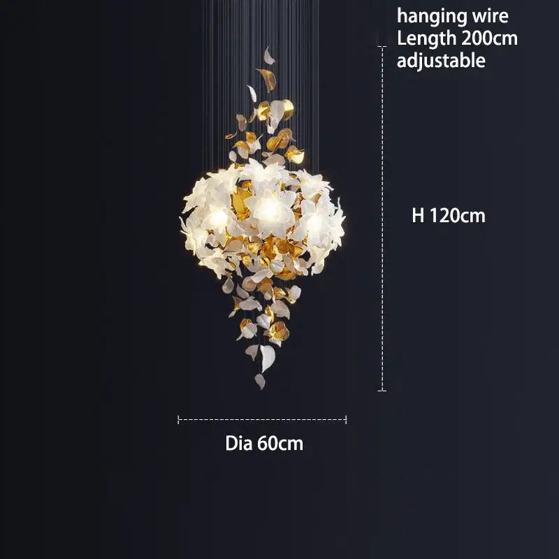 Elegant white and gold decorbites crystal flower chandelier with adjustable hanging wire for living room lighting