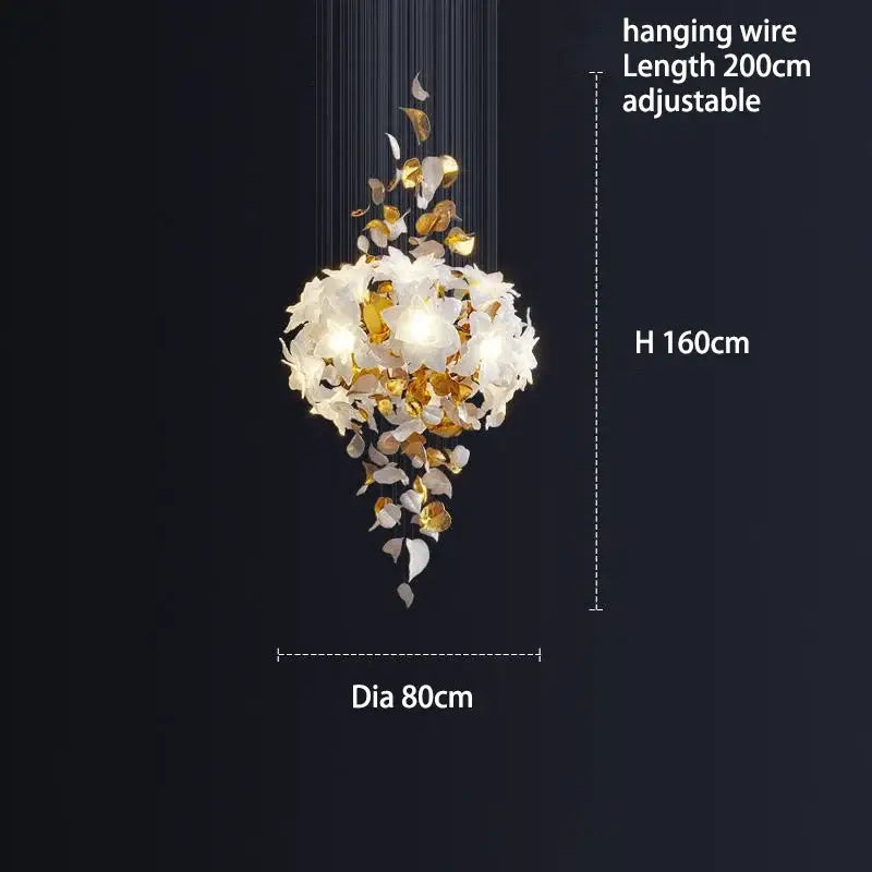 Elegant white and gold decorbites crystal flower chandelier with adjustable hanging wire for living room lighting
