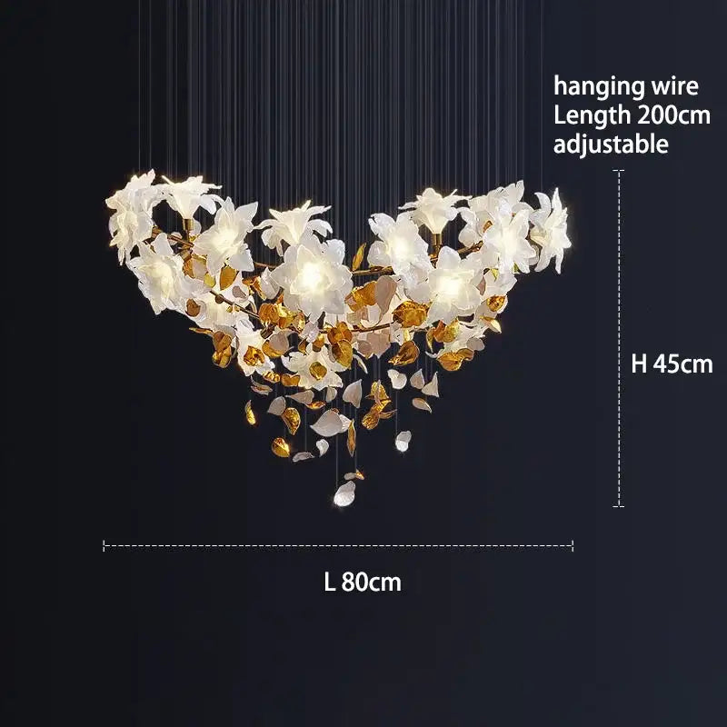 Elegant white and gold decorbites crystal flower chandelier with adjustable hanging wire for living room lighting